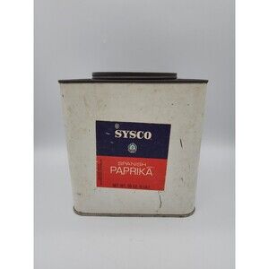 Vintage Sysco Spanish Paprika 96 Oz Large White Tin Houston Texas Rare Find